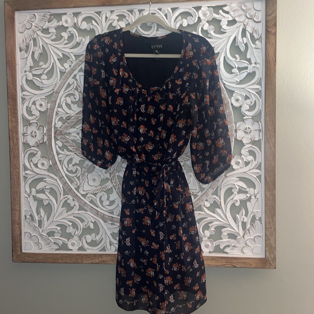 Enfocus Women Ladies Floral Dress, Navy Blue Rust Red and White sz 16W EUC